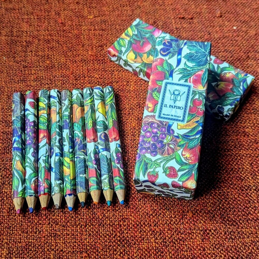 Vintage Color Pencil Set IL Papiro Box Fruit Ephemera Boho Cottagecore‎ Italy
